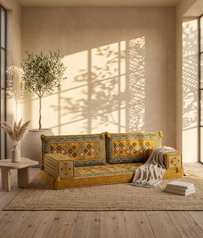 Mosaikfliese von Majlis-Home mit buntem, geometrischem Muster auf weißem Hintergrund, dekoratives Wand- oder Boden-Design