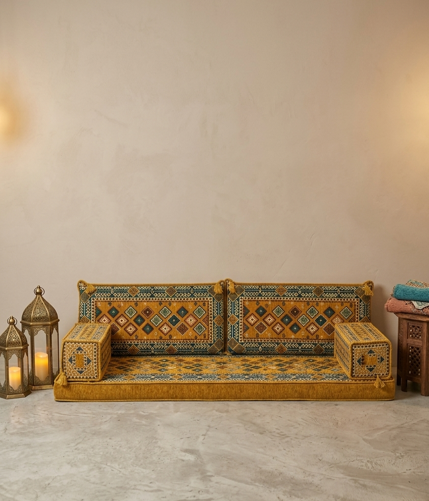 Mosaikfliese von Majlis-Home mit buntem geometrischem Muster, dekoratives Wand- oder Bodenbild, detailreiche Glas- und Keramikgestaltung