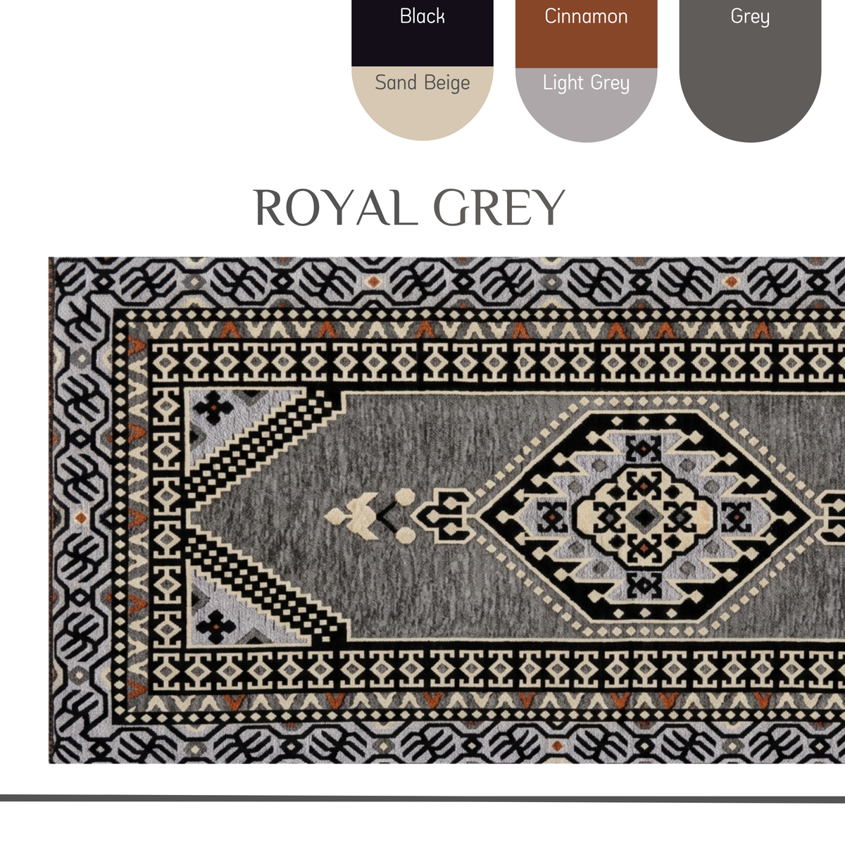 Majlis-Home Royal Teppich mit eleganten Mustern in warmen Farbtönen, detailreiche Textur und hochwertiger Verarbeitung sichtbar.
