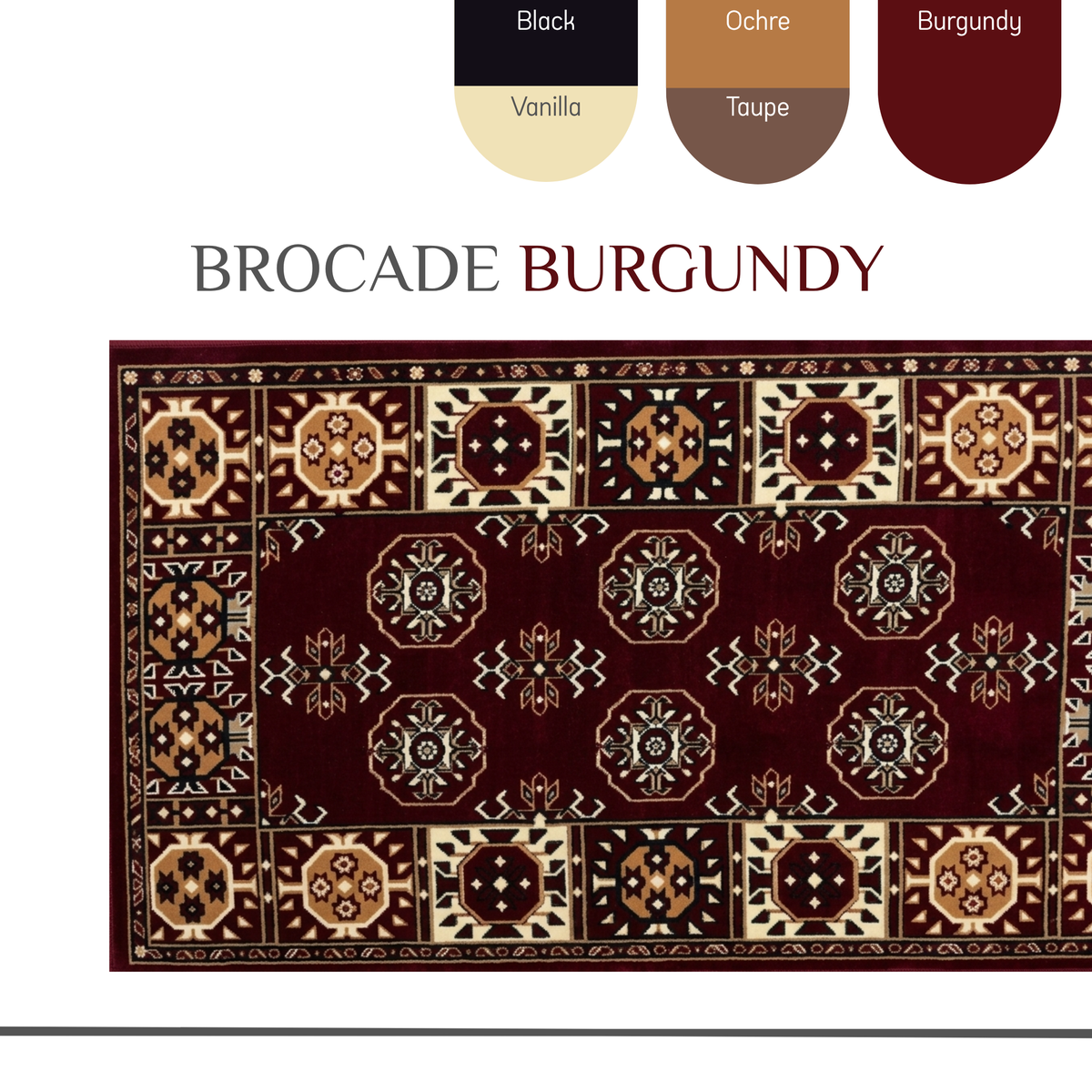 Brocade Vorhangstoff von Majlis-Home mit eleganten, detaillierten Stickereien in warmen Farbtönen, ideal für stilvolle Fensterdekorationen